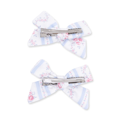 Anna Floral Stripe - 2 Pack Bow Clips