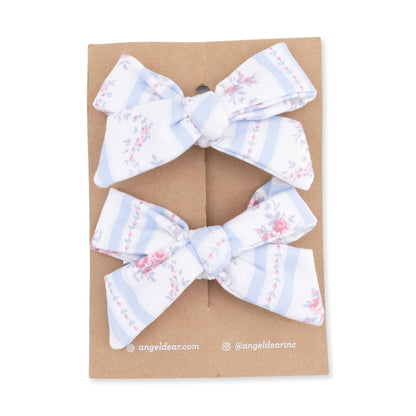 Anna Floral Stripe - 2 Pack Bow Clips