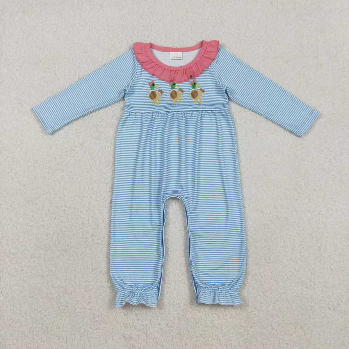 Sibling Baby Kids Embroidery Bow Ducks Stripes Tunic Tops Leggings Clothes Set Dress Rompers