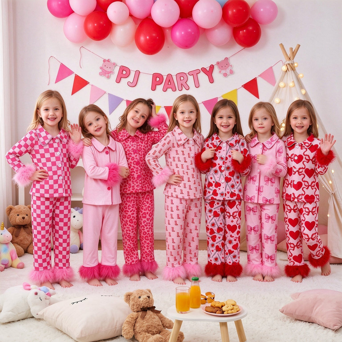 Sibling Baby Girls Bows Boots Hearts Button Top Pant Fur Pajamas Clothes Sets
