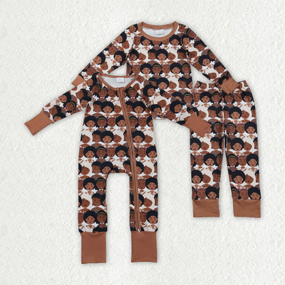 Sibling Baby Girls Black History Pants Pajamas Set Zipper Convertible Rompers