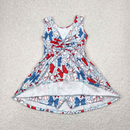 Sibling Baby Girls Baseball 4th Of July Yoga Active Wear Vest Skort Sets Knee Length Dresses