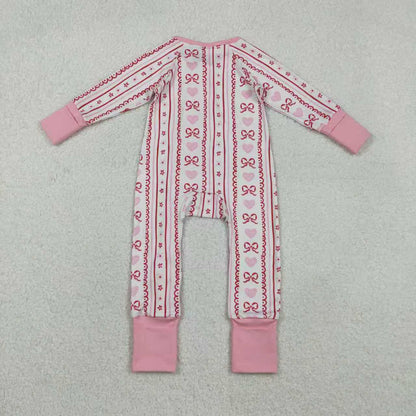 Sibling Baby Girls Bows Hearts Stripe Pants Pockets Shorts Pajamas Clothes Sets Ruffle Zip Rompers