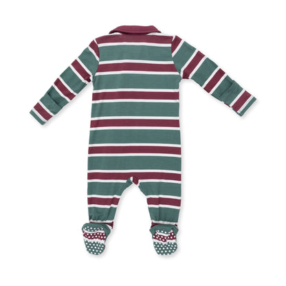 Rugby Stripe Green - Polo 2 Way Zipper Footie