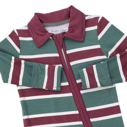 Rugby Stripe Green - Polo 2 Way Zipper Footie