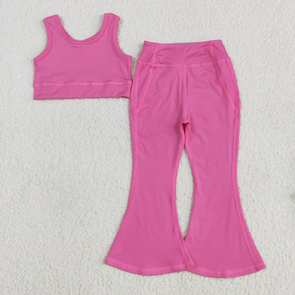 Sibling 3 Colors Baby Girls Yoga Vest Bell Bottom Pants Active Wear Outfits