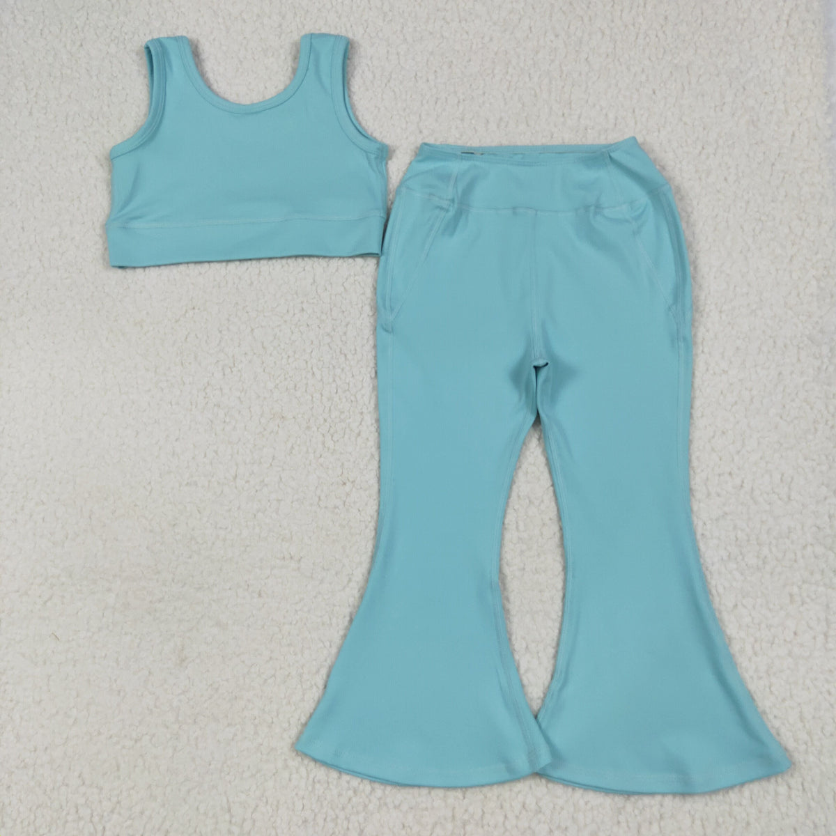 Sibling 3 Colors Baby Girls Yoga Vest Bell Bottom Pants Active Wear Outfits