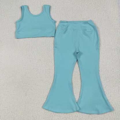 Sibling 3 Colors Baby Girls Yoga Vest Bell Bottom Pants Active Wear Outfits