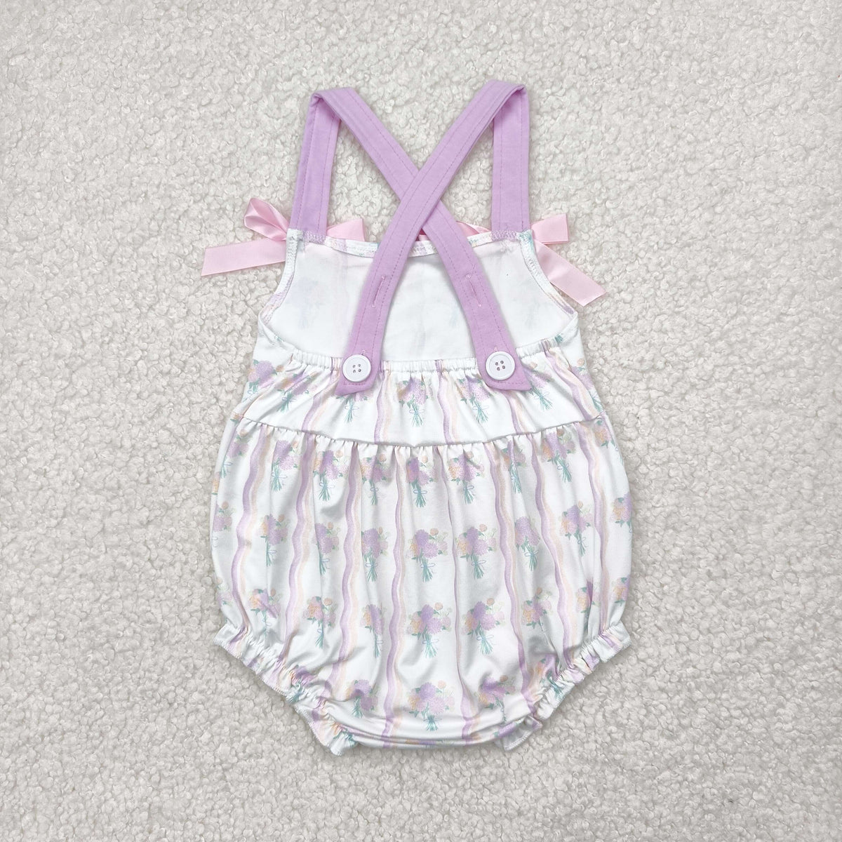 Sibling Baby Girls Lavender Strap Floral Stripe Tunic Ruffle Shorts Sets Rompers