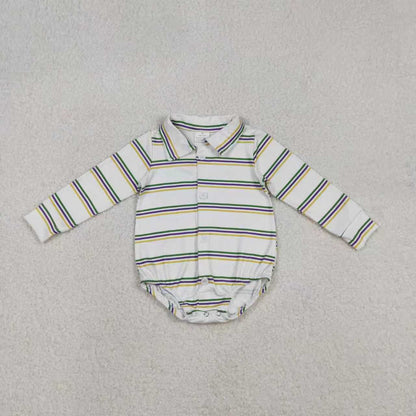 Sibling Baby Boys Girls Mardigras Stripe Button Knee Length Dress Polo Shirts Top Rompers