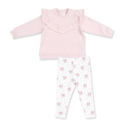 Veiled Pink Bows - V-Ruffle Sweatshirt and Legging