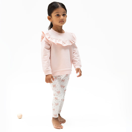 Veiled Pink Bows - V-Ruffle Sweatshirt and Legging