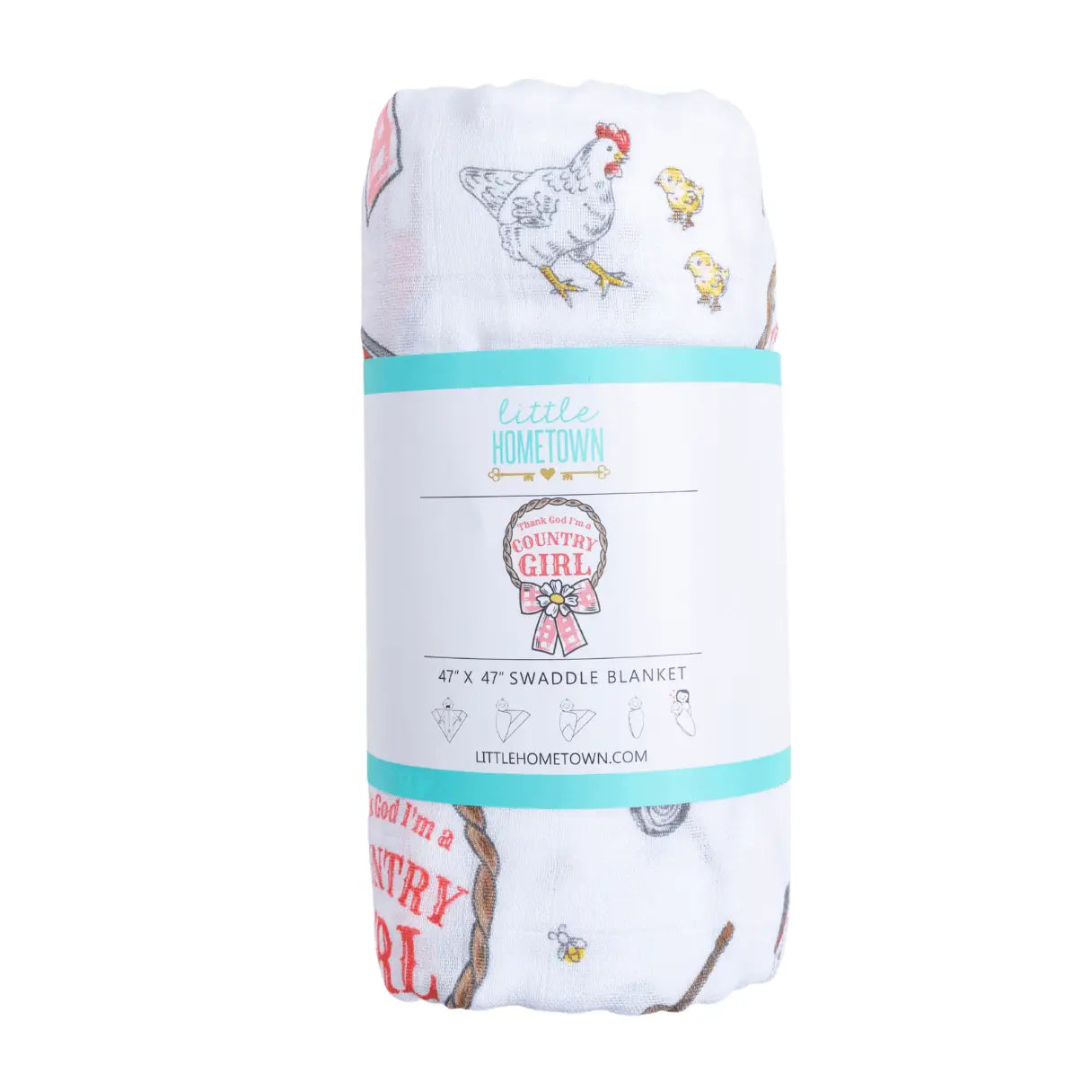 Little Hometown Country Girl Bamboo Swaddle Blanket | 47" x 47" Baby Muslin Receiving Blanket
