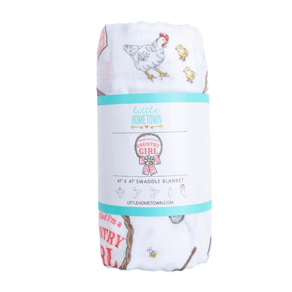 Little Hometown Country Girl Bamboo Swaddle Blanket | 47" x 47" Baby Muslin Receiving Blanket