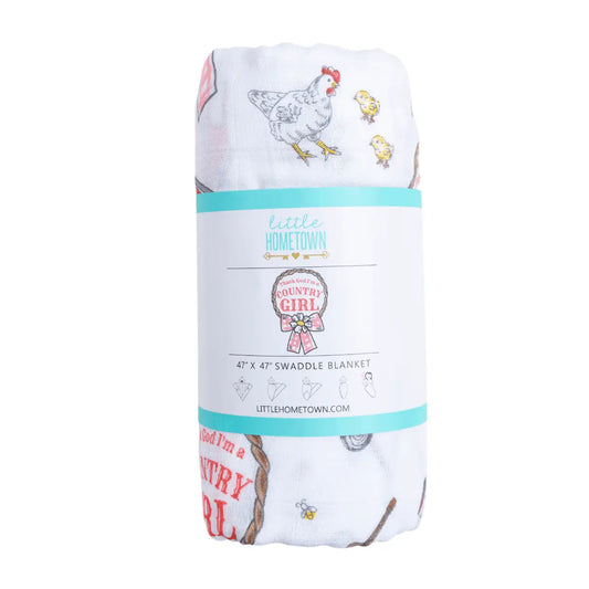 Little Hometown Country Girl Bamboo Swaddle Blanket | 47" x 47" Baby Muslin Receiving Blanket