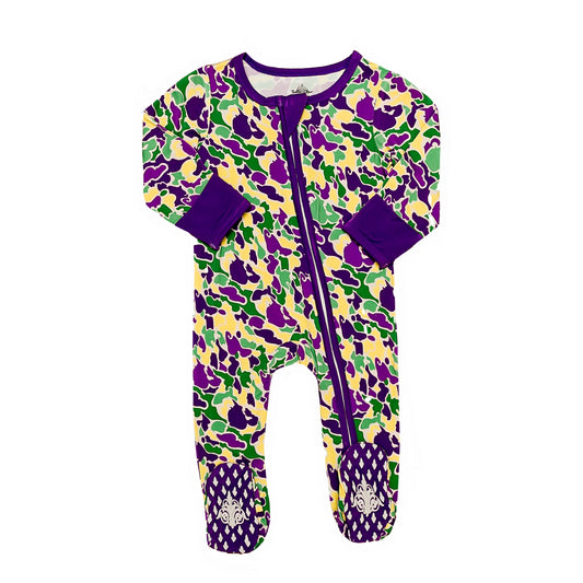 Baby Camo Romper - Mardi Gras