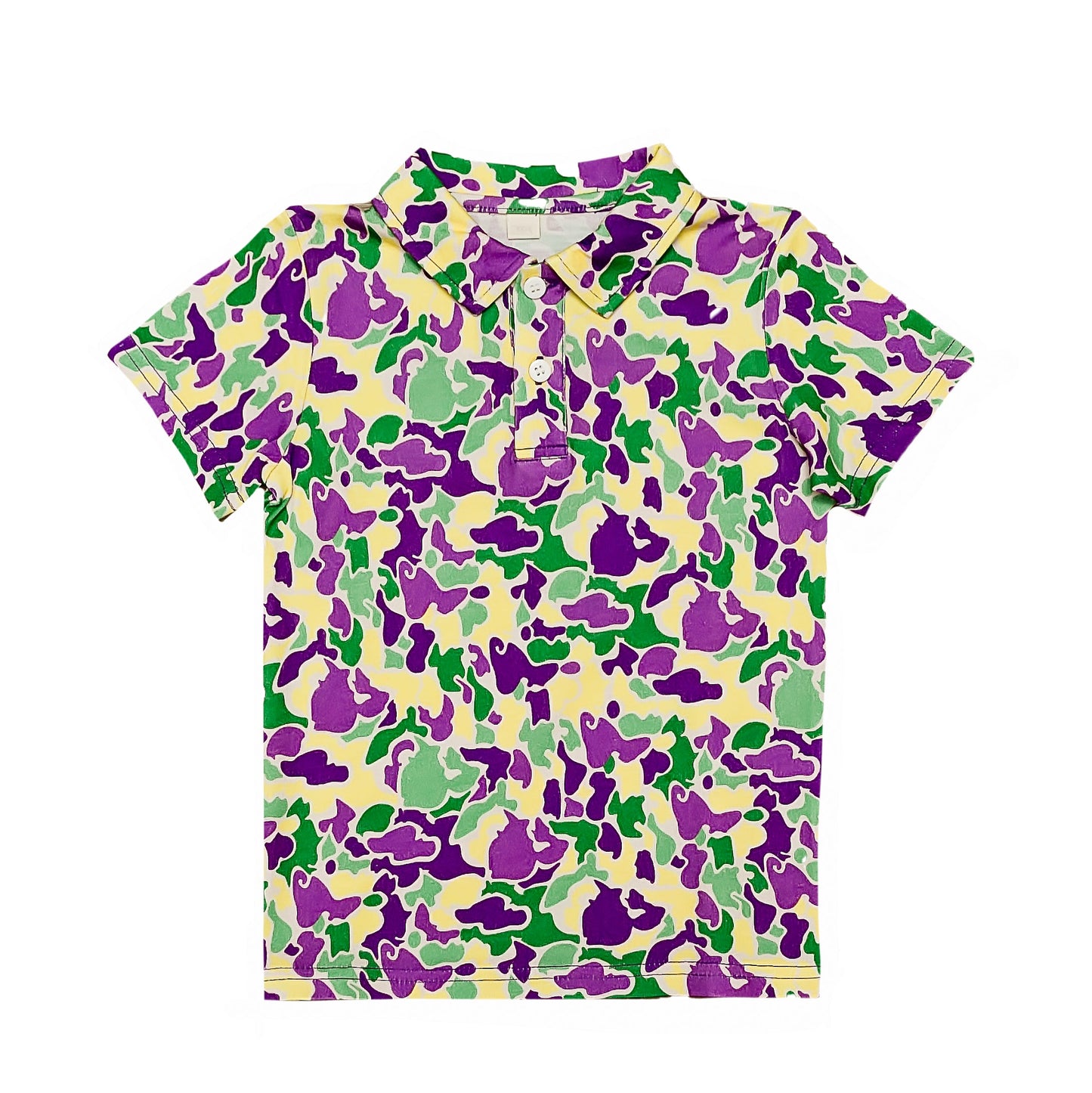 Mardi Gras Camo Kid Polo