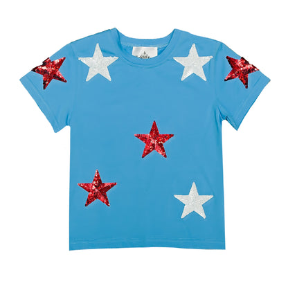 Kids' Sequin Stars Tee - Light Blue