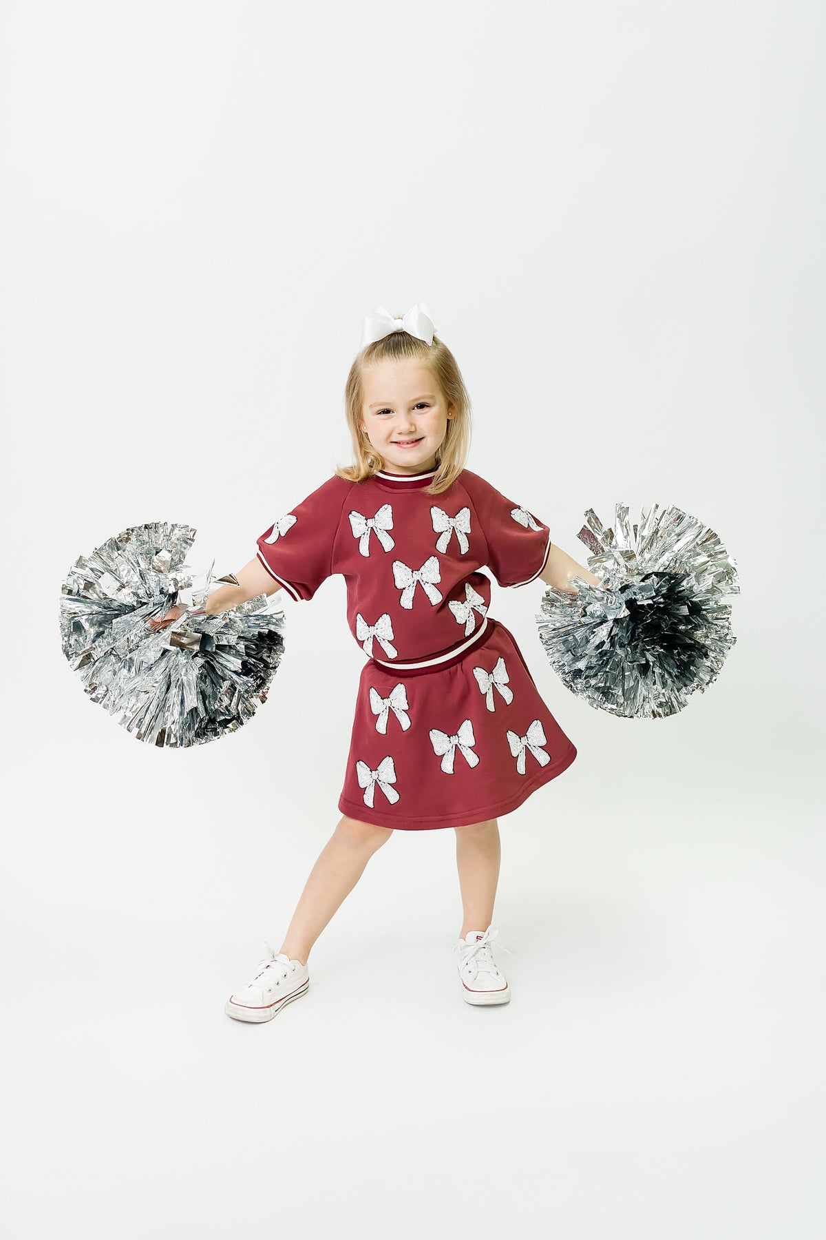 Kids' Bows Skort - Maroon & White
