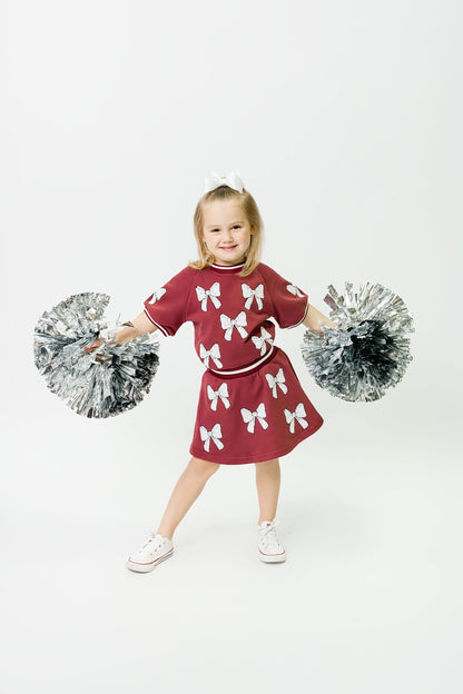 Kids' Bows Skort - Maroon & White
