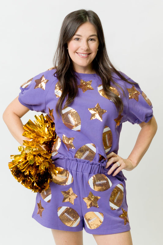 Women's Sequin Football Top - Purple