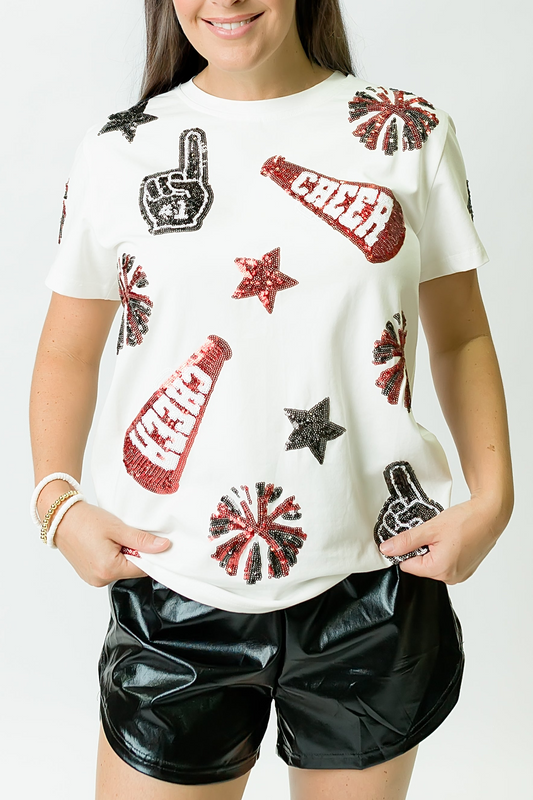 Black and Red Cheer Sequin Shirt