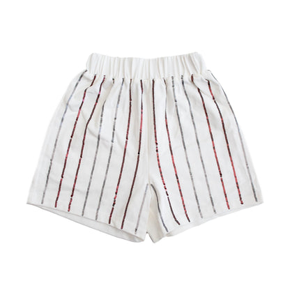 Maroon and Silver Sequin Striped Shorts