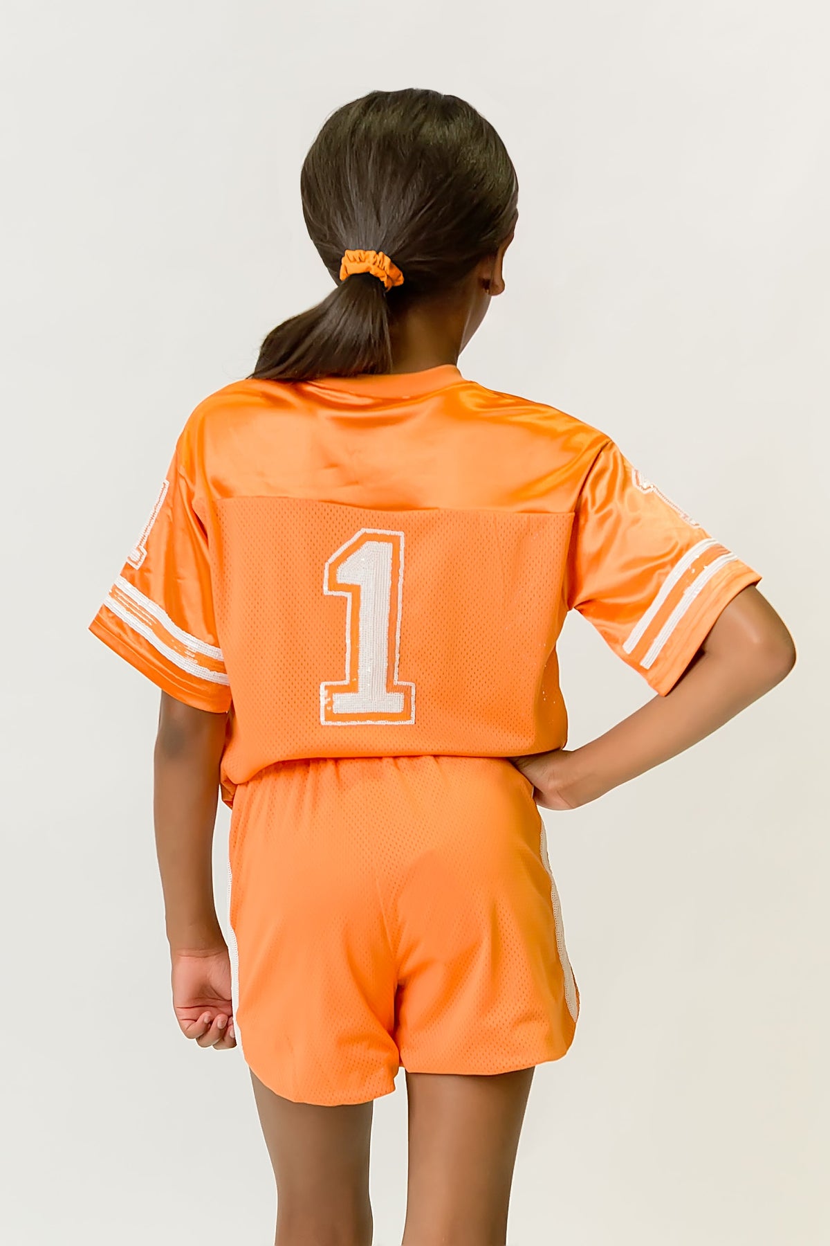 Orange and White Sequin Shorts