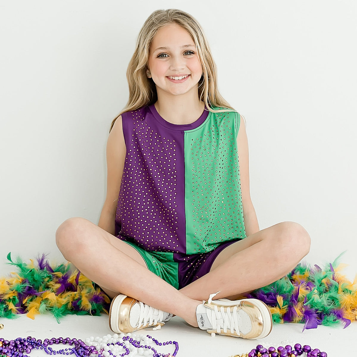 Color Block Athletic Wear with Crystals Bottom
