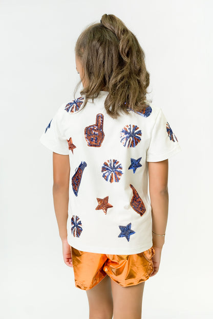 Kids' Royal Blue & Orange Cheer Sequin Tee
