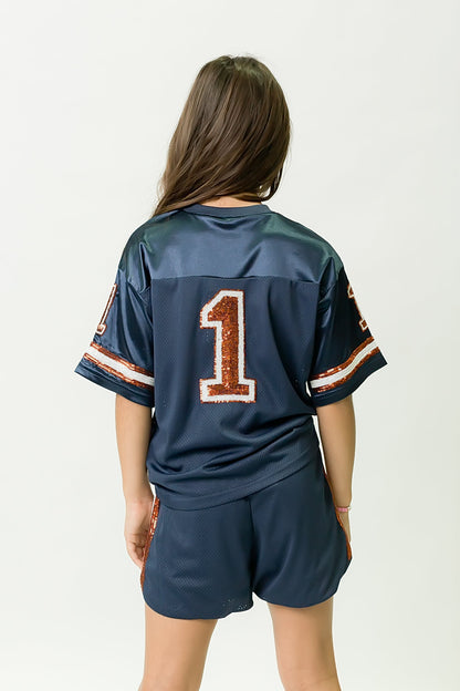 Navy and Orange Sequin Shorts