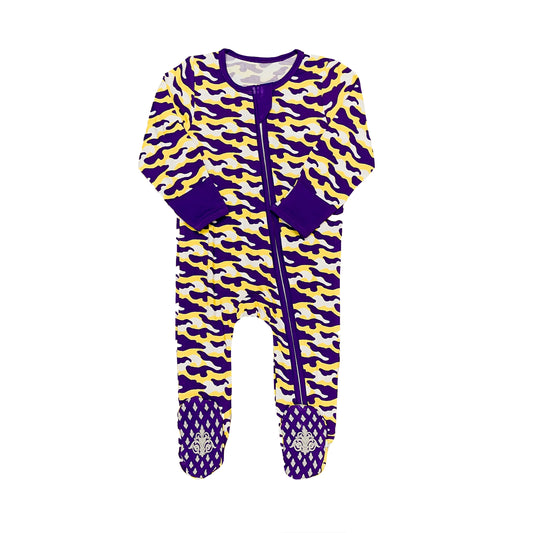 Baby Camo Romper - Purple and Yellow