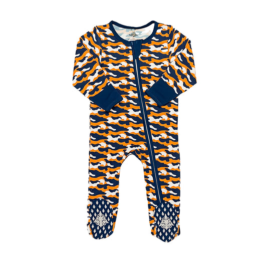 Baby Camo Romper - Navy and Orange