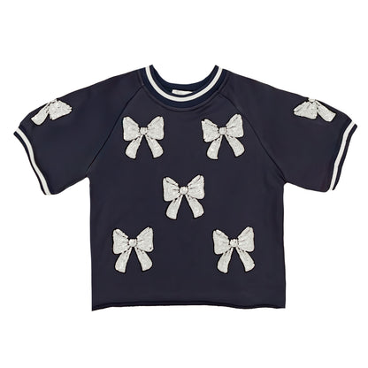 Navy and White Bows Top
