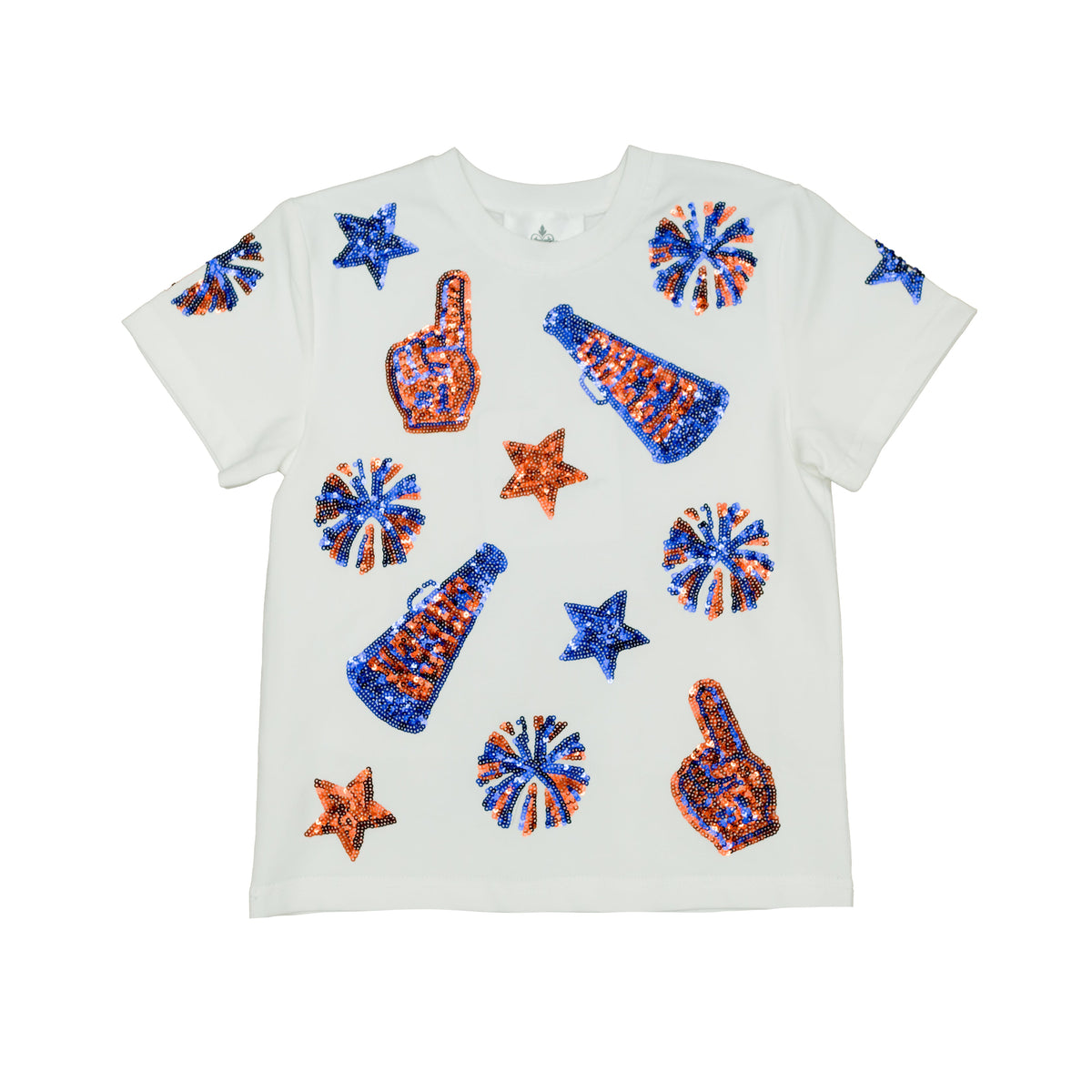 Kids' Royal Blue & Orange Cheer Sequin Tee