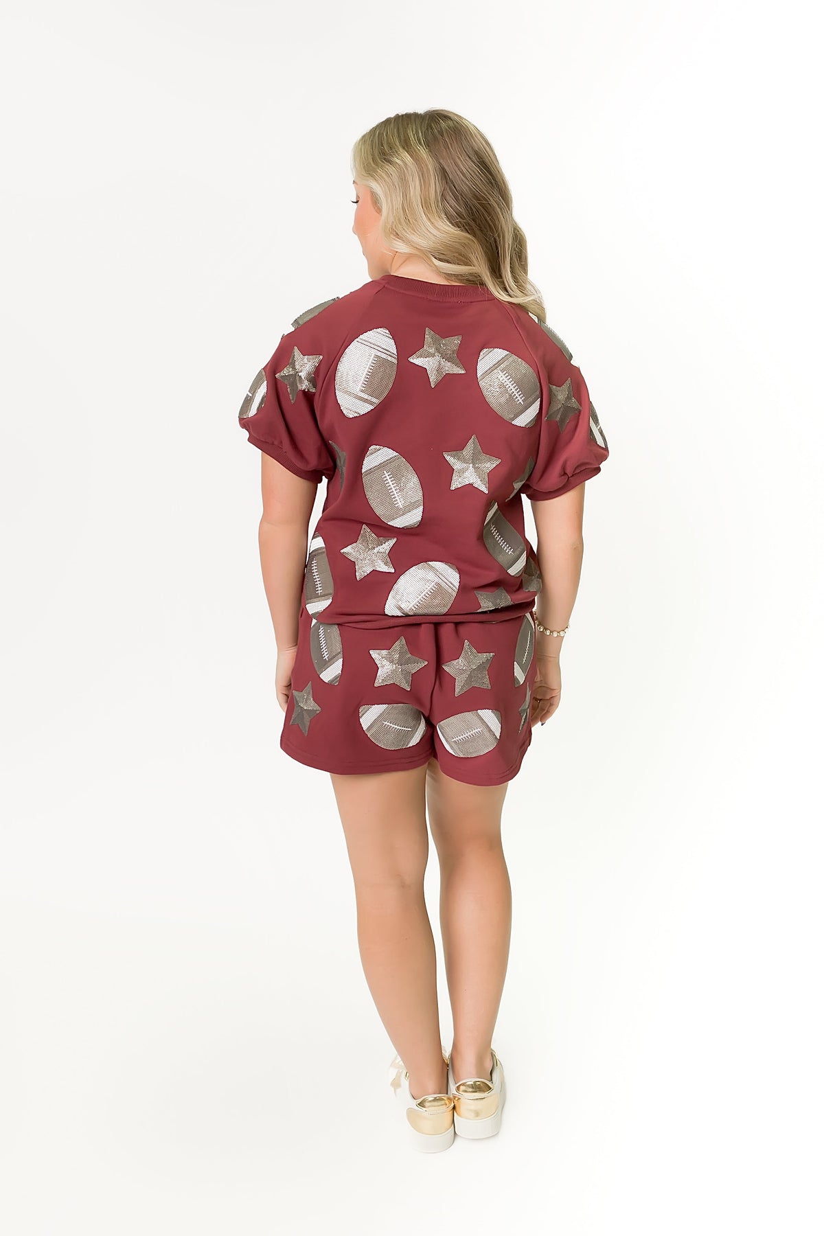 Women's Sequin Football Shorts - Maroon