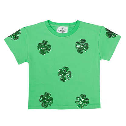 Green Sequin Clover Top