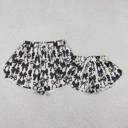 Mama and Me Girls Black Bows Yoga Active Ruffle Shorts Bottom