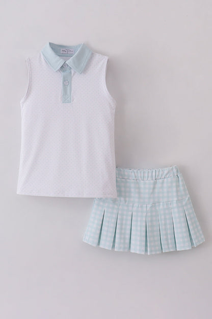 Blue active gingham skorts set