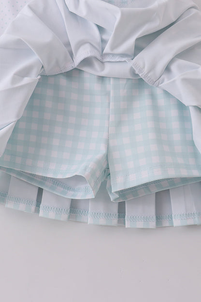 Blue active gingham skorts set