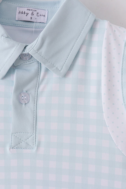 Blue active gingham shorts dress set