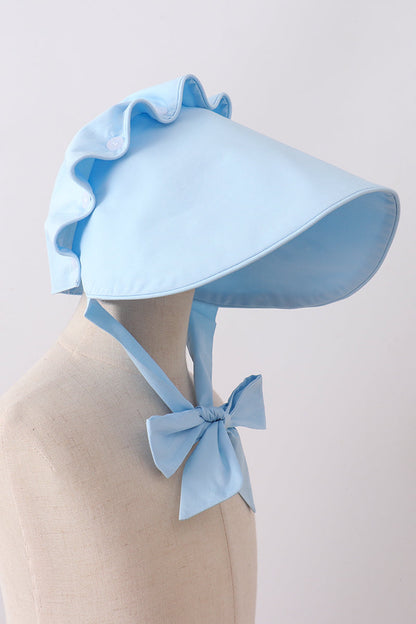 Blue ruffle bow bonnet