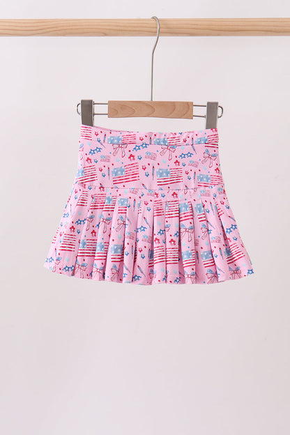 Pink flag star print skorts