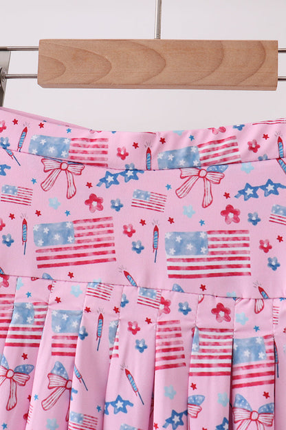 Pink flag star print skorts