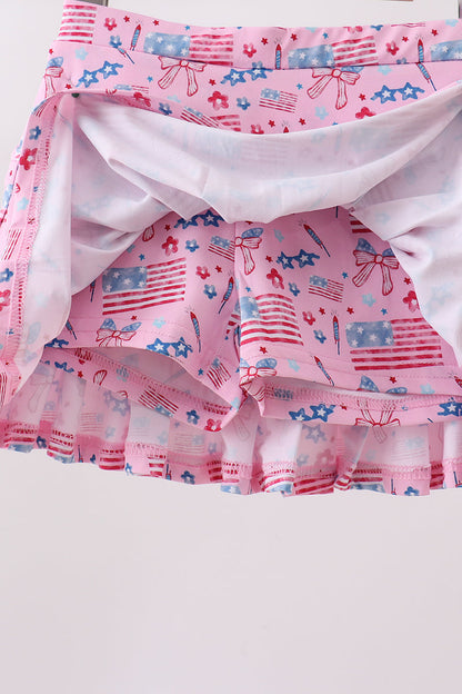 Pink flag star print skorts