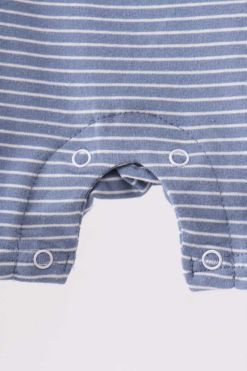 Blue stripe truck embroidery romper
