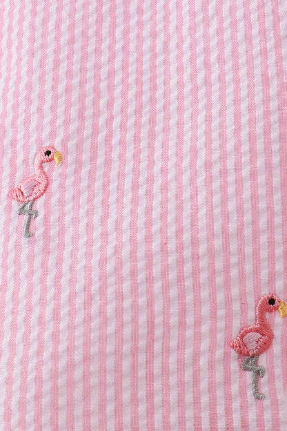 Pink stripe seersucker flamingo dress