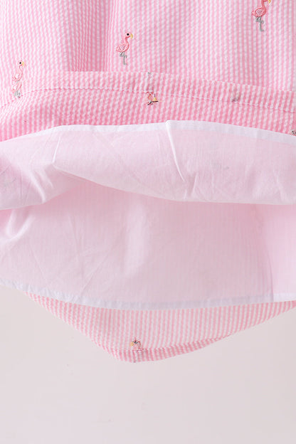 Pink stripe seersucker flamingo dress