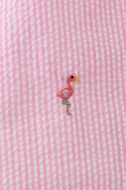Pink stripe seersucker flamingo dress
