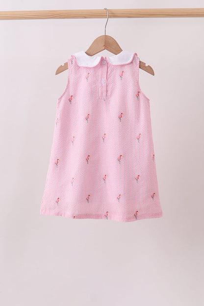 Pink stripe seersucker flamingo dress